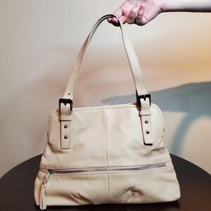 B. Makowsky Light Tan Leather Shoulder Bag  With Silver Hardware